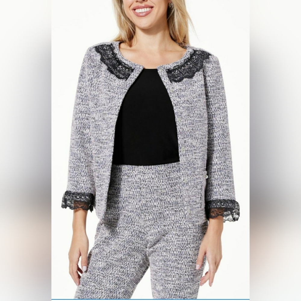 C Wonder by Christian Siriano Stretch Tweed & Lace 2pc Pant Suit, Size S, NWOT